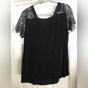 Beautiful black tee with lace shoulders and sleeves size L